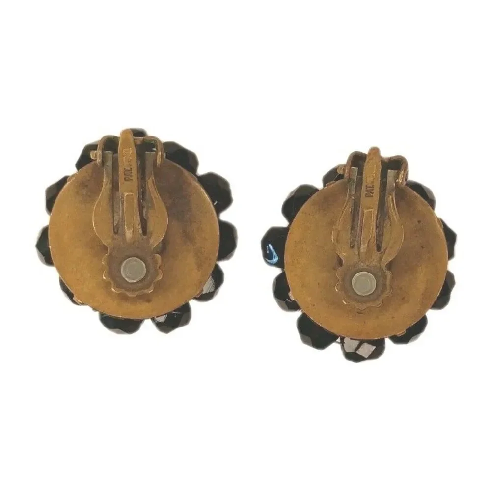 Vintage Black Plastic Bead & Copper Cluster Clip On Earrings Patent Pending